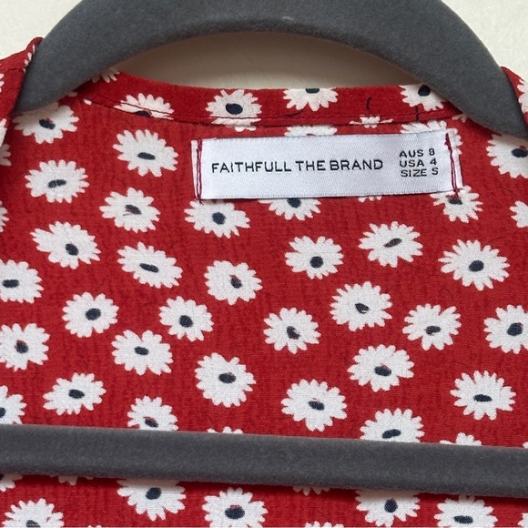 Faithfull the Brand Teguise Red Floral Print Tie-Front Top Size 4 Small - Picture 6 of 11